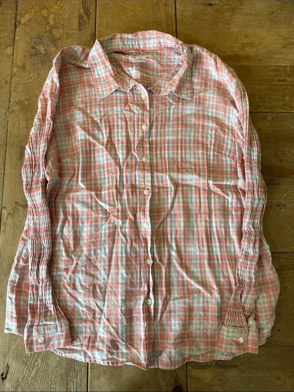 Liz Claiborne Women's Pink and White Plaid Button-Down Shirt